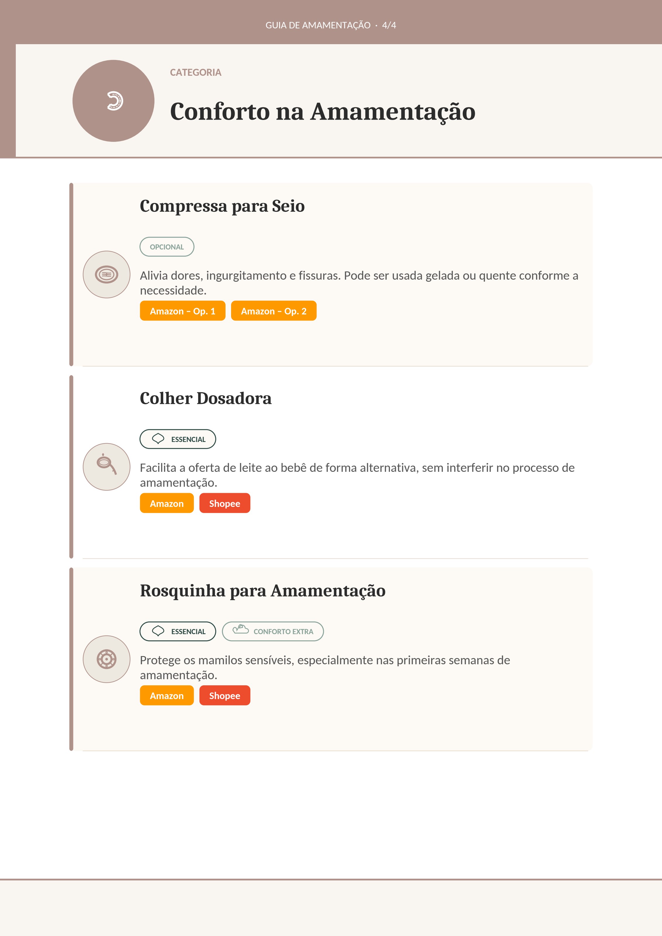 Página de Conforto na Amamentação do guia